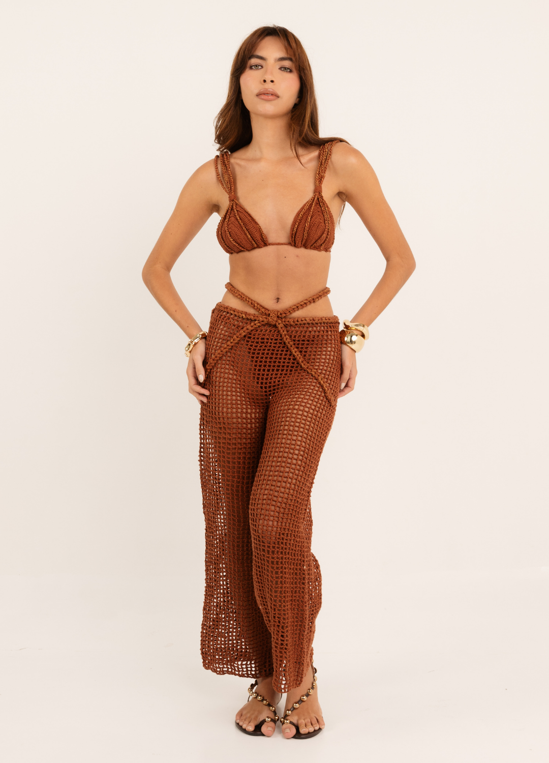 Calça Nice tiras mogno
