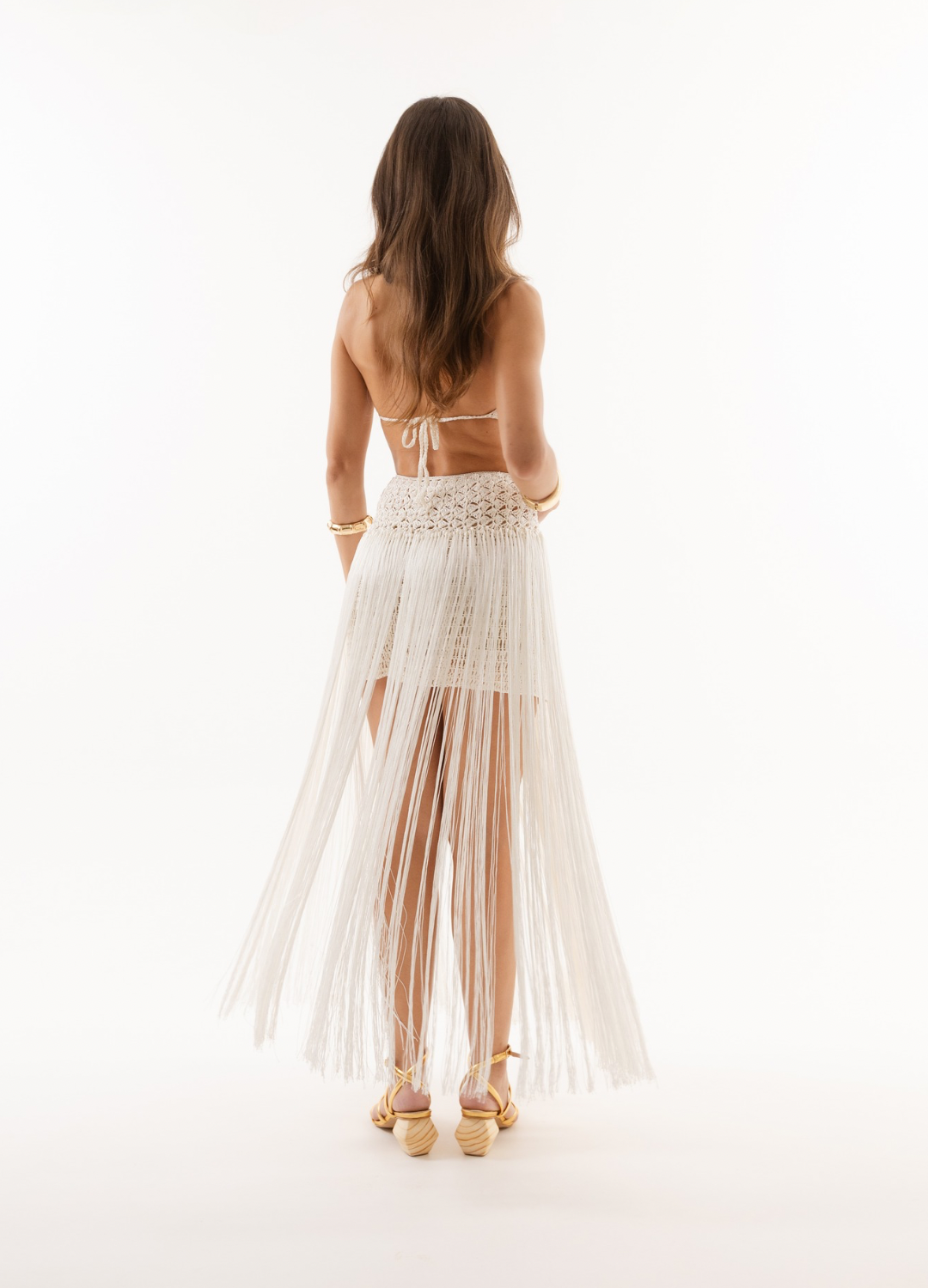 Vestido Aventino Longo Franjas Branco