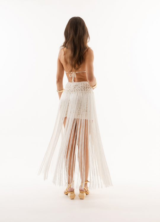 Vestido Aventino Longo Franjas Branco